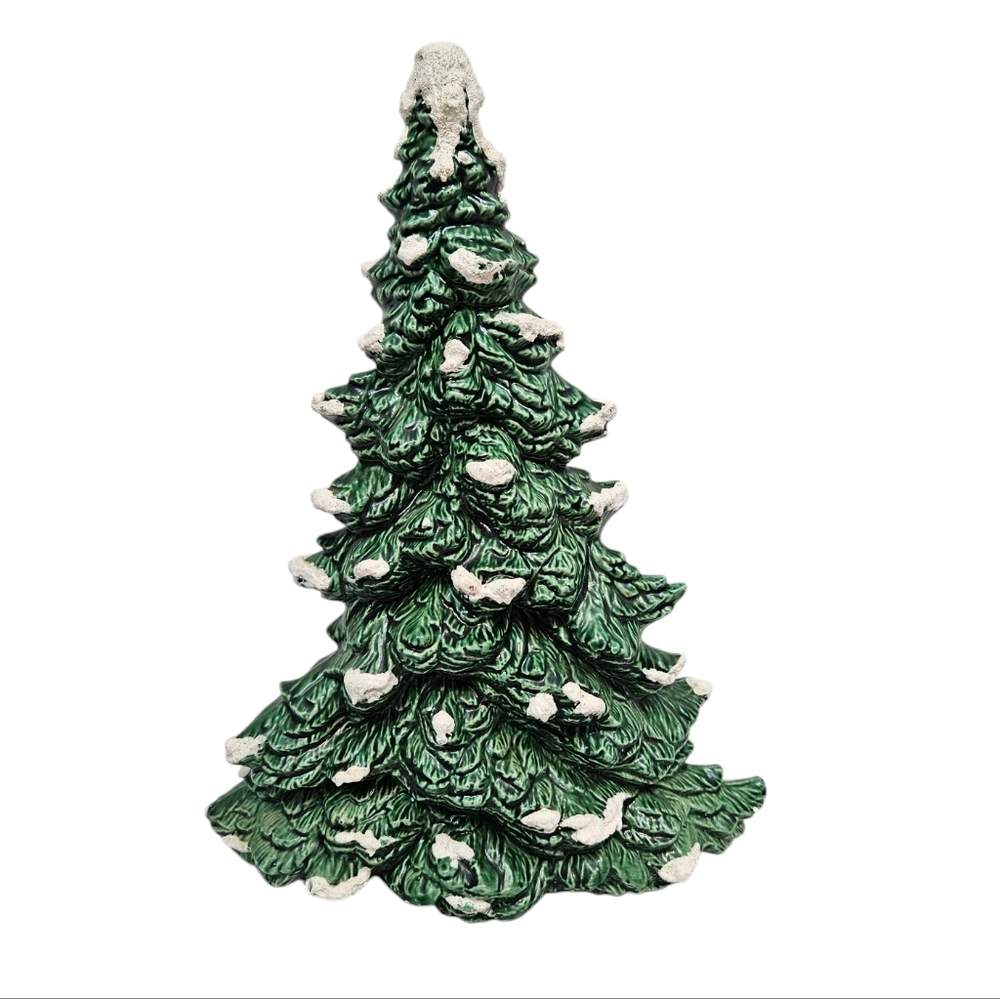 Vintage Oblong Ceramic Flocked Pine Christmas‎ Tree 12"
